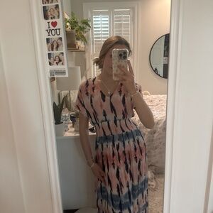Anthropologie Pink and Blue Maxi Dress